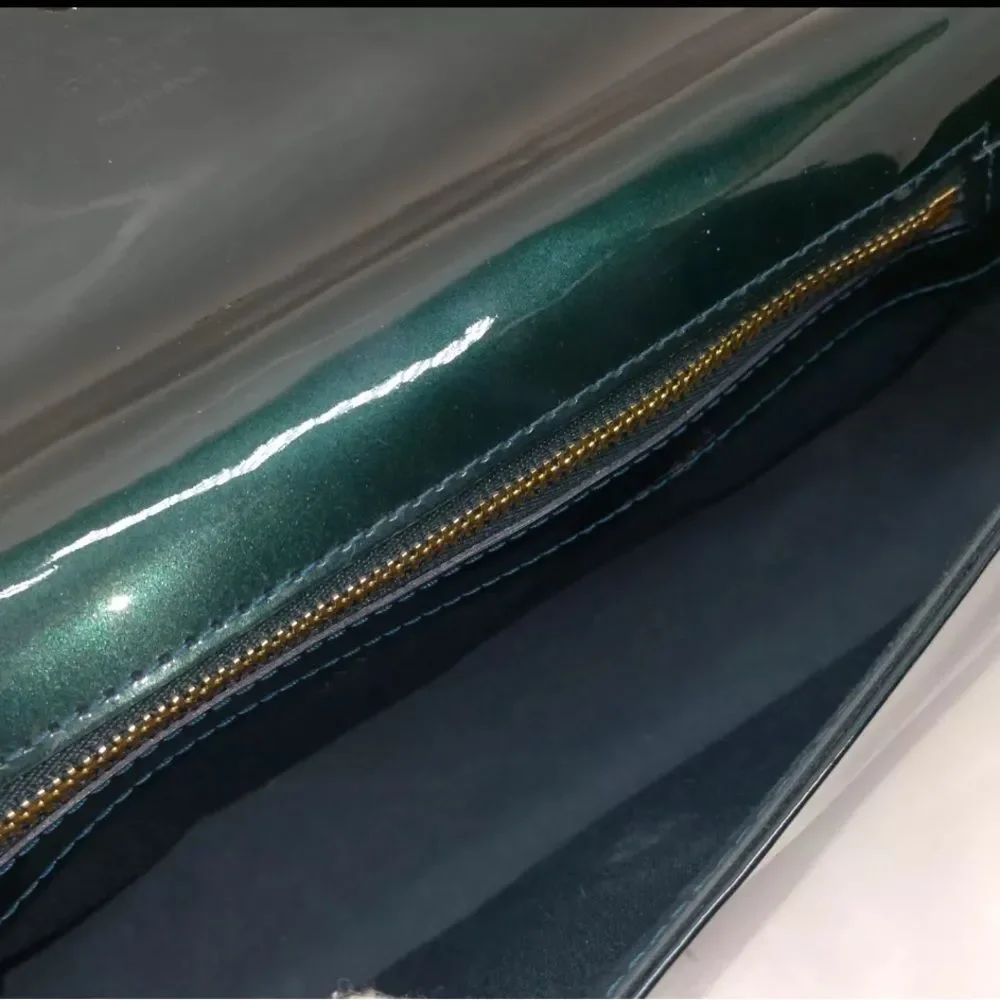 Auth Louis Vuitton Petroleum Green Vernis Patent Monogram Pochette SoBe Clutch - Picture 7 of 9